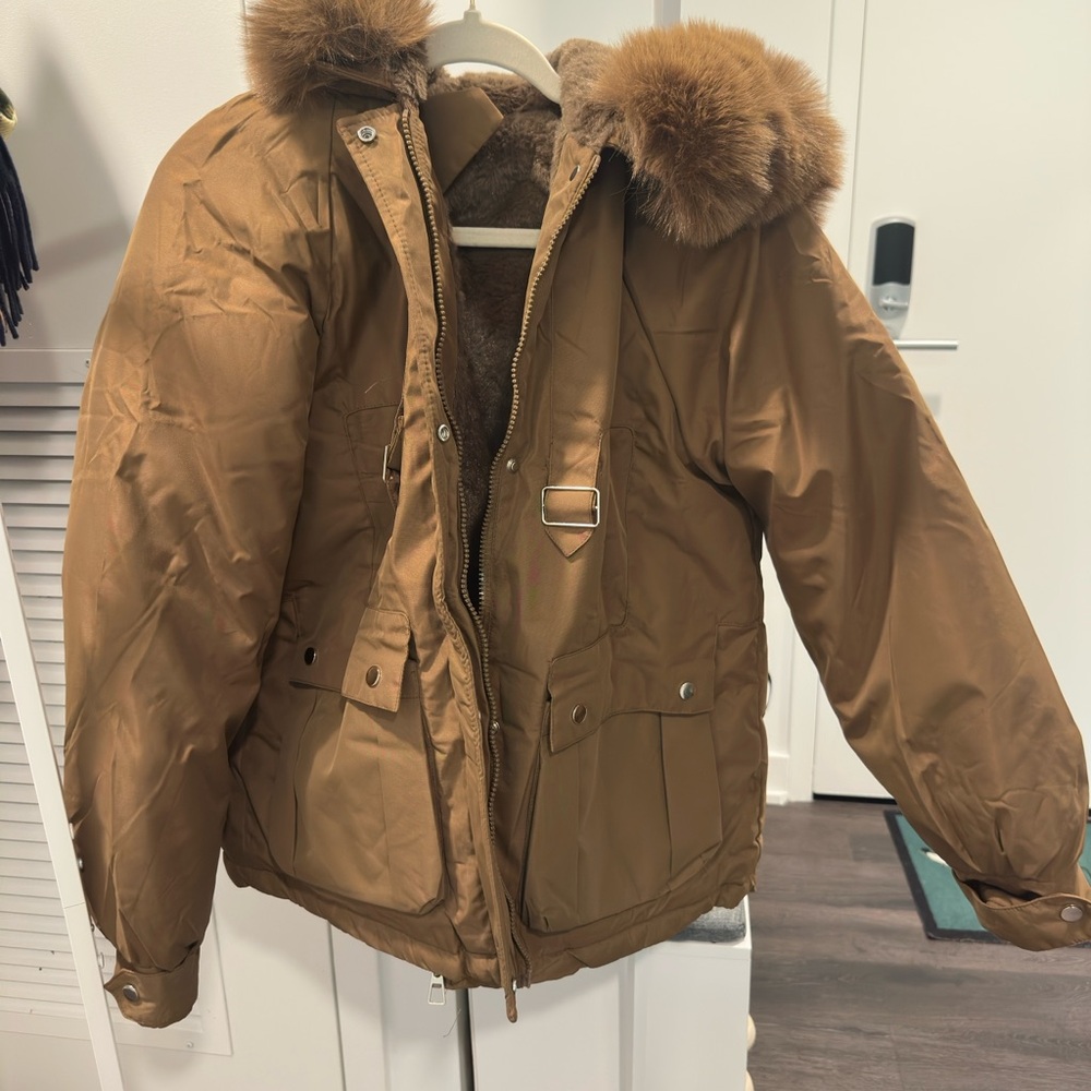 Brown Fur-Trimmed Winter Jacket